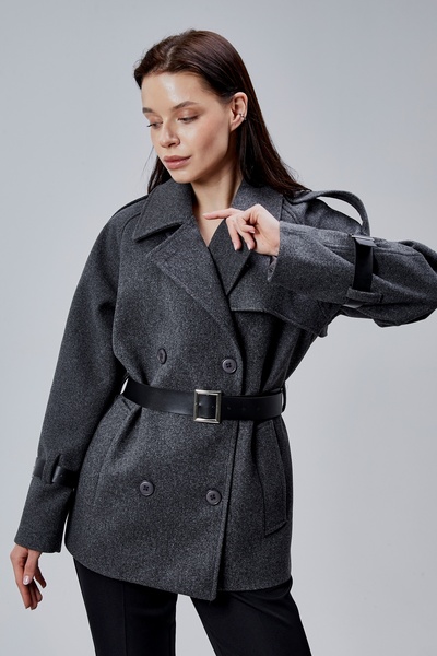 Bolivente Lina Anthracite Regular Fit Premium Belted Cashmere Jacket