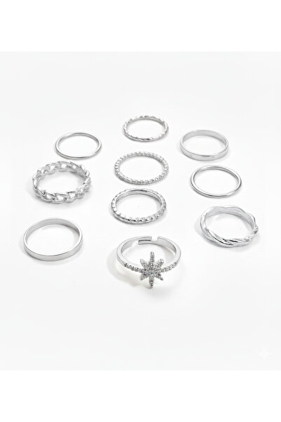 Ervalina مجموعة من 10 خواتم على شكل عمود وسلسلة