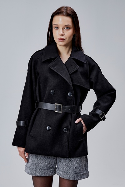 Bolivente Lina Black Regular Fit Premium Belted Cashmere Jacket
