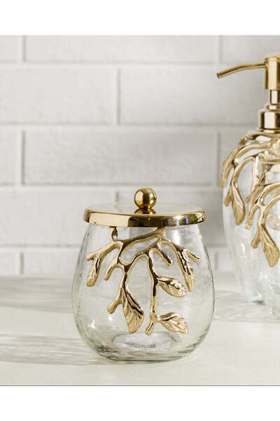 REDTAG Gold Leaf Hammered Glass Cotton Jar