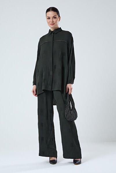 Jupe Kadın Taş Detaylı Piliseli Dokuma Gömlekli Takım 8588