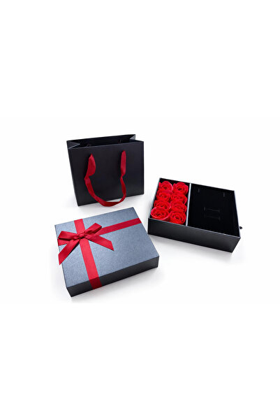 OEM Soap rose arrangement in elegant box with jewelry compartment and gift bag