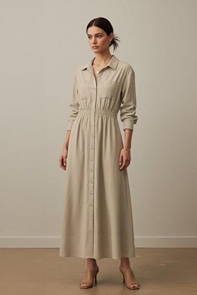 Loreen Rochie maxi cu mâneci lungi pentru femei, cu detaliu de centură la gul...