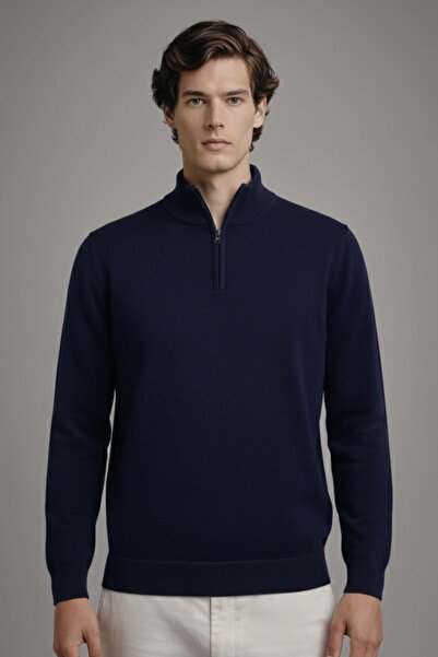 COMBİNE MİCHAİL Pulover casual pentru bărbați, cu fermoar, albastru marin
