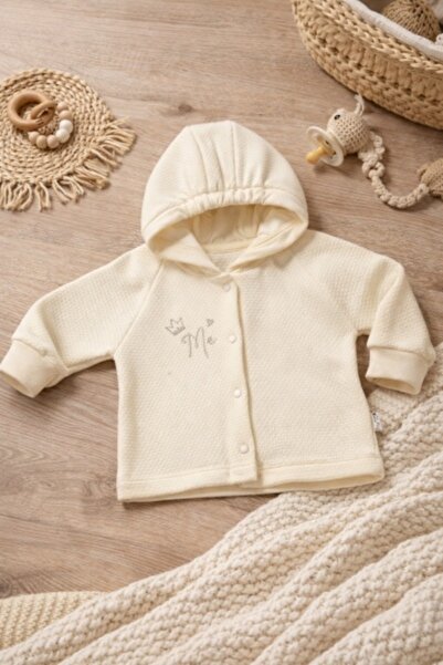 Superbaby Μπουφάν για μωρά με κουκούλα και κουμπιά, μαλακό υλικό, κρεμ χρώμα