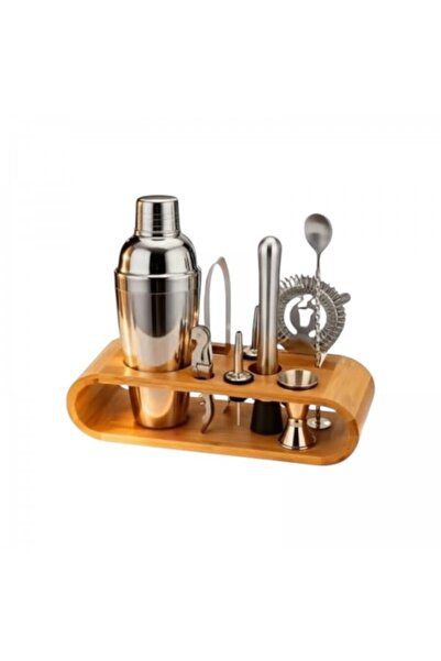Fame Kıtchen 10 Piece Cocktail Set with Bamboo Stand 304 Quality Stainless Steel
