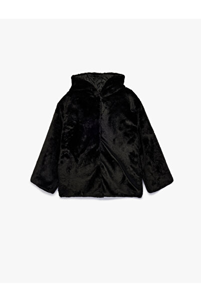 Koton Palton cu mânecă lungă, cu buzunar, cu fermoar, cu glugă din blană arti...