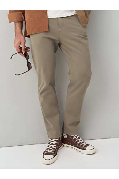 muzzo jeans بنطلون تشينو قطني بيج بخصر مرتفع