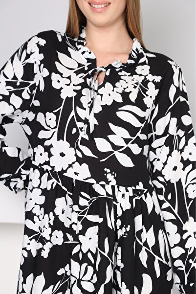 mervemoda Women's Long-Sleeved Summer Woven Fabric Cotton Dress