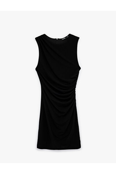 Koton Sandy Fabric Sleeveless Crew Neck Draped Mini Dress