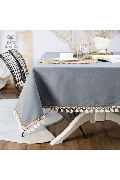 DNC home tekstil Premium Füme Keten Kahverengi Şeritli Masa Örtüsü