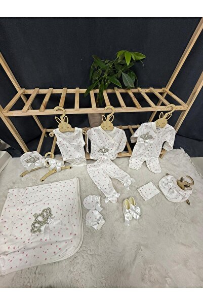 Eda Baby 10-Piece Hospital Discharge Set with Pink Hearts and Gray Stones