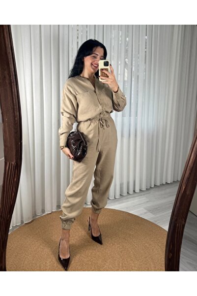 unique rain Kadın Modal Kumaş Belden Bağcıklı Tulum