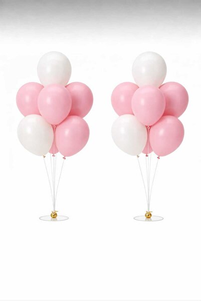 GÖRKEM TOPTAN PARTİ 2 Adet 7'li Balon Standı Ve 14 Adet -Pembe - Beyaz Makaro...