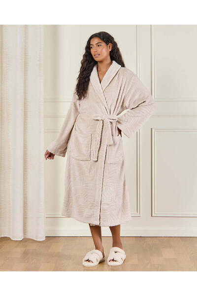 REDTAG Beige Shawl Fleece Bathrobe (Medium)