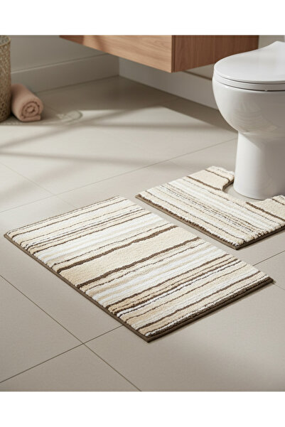 REDTAG Beige Striped Bathmat Set (2 Piece)