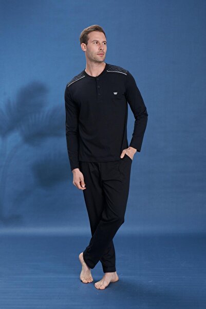 Owersleep Ανδρικό σετ πιτζάμες από χτενισμένο βαμβάκι με πατιλέτα μπροστά για...