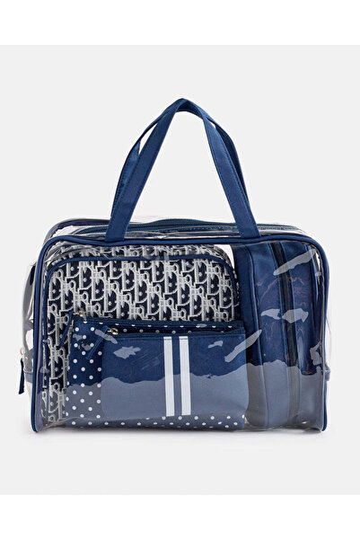 REDTAG طقم حقائب مستحضرات تجميل زرقاء للنساء (عبوة من 3 قطع)