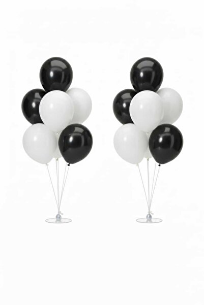 GÖRKEM TOPTAN PARTİ 2 Adet 7'li Balon Standı Ve 14 Adet -Siyah - Beyaz Parlak...