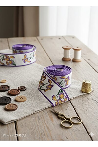 satab Fransız Çiçek Desenli Kurdele /Dekoratif Şerit 50mm 5Metre