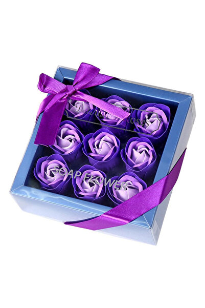 OEM Purple and lilac soap rose arrangement in an elegant box with a transpare...