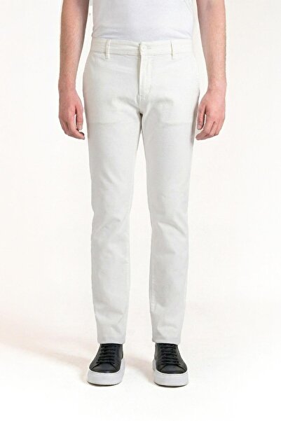 Sabri Özel Giotelli White Regular Fit Cotton Lycra Chino Trousers with Flat S...