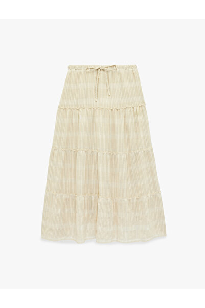 Koton Linen Blend Layered Elastic Waist Tied Long Skirt