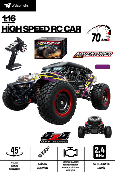 welcomein 70+ Km/h 4WD Profesyonel 1:16 Elektrikli RC Arazi Aracı – Manyetik ...