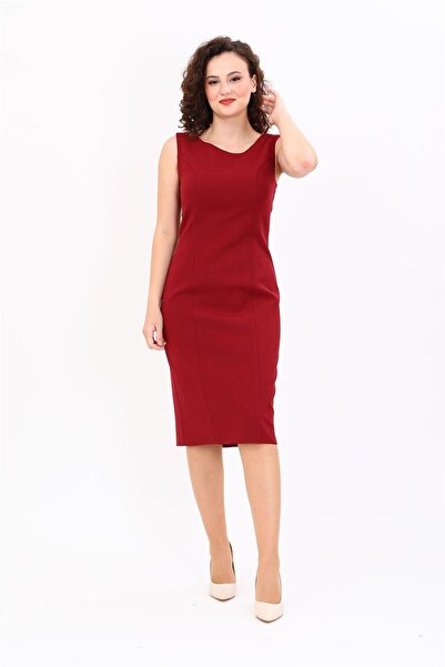 ÖNDER ÖZSOY Elegant Zero Sleeve Cocktail Women's Dress-Burgundy