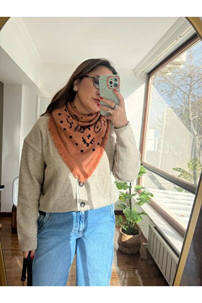 My Joyas Design Tarçın & Siyah Püsküllü Şal/Atkı 100*100cm