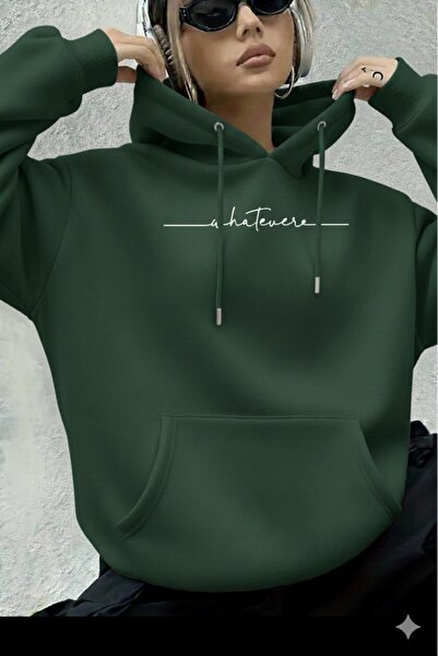 CAST COLLECTİON Γυναικείο πράσινο φούτερ με στάμπα και κουκούλα