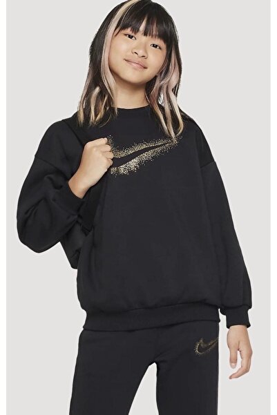 Nike Icon Fleece Kız Çocuk Siyah- Altın Sweatshirt DV93740-010