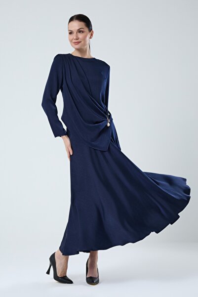 Jupe Kadın Broş Detaylı Drapeli Etekli Takım 8602