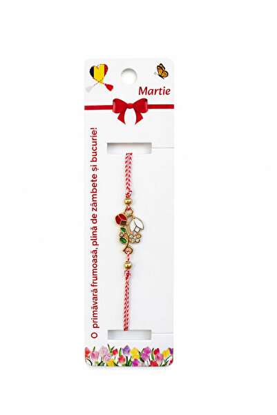 OEM Set of 12 martisor bracelets with snowdrops and ladybugs, red and white s...