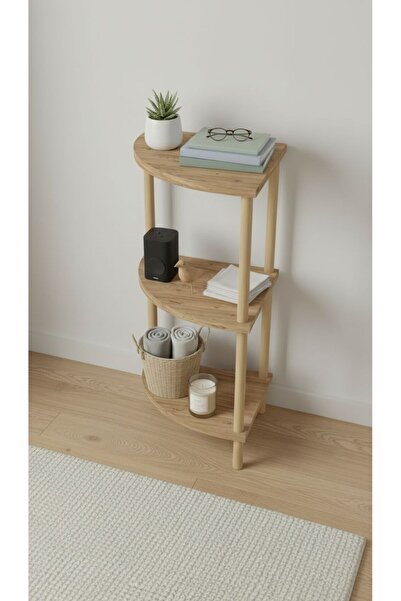 Macco Mobilya 3 Katlı Ahşap Köşe Raf Çok Amaçlı Düzenleyici Salon Banyo Mutfa...