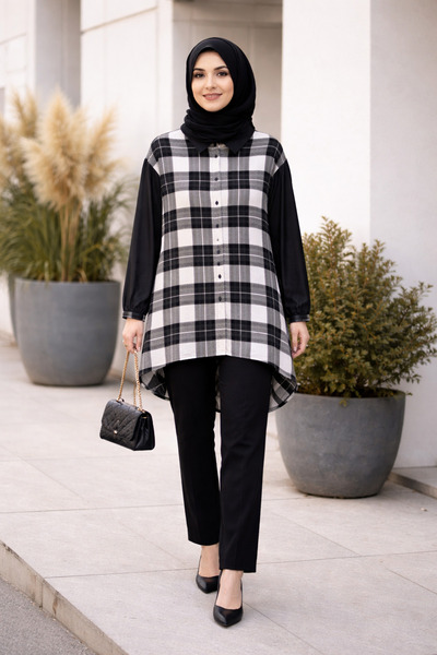 GARNİ Tunic with Leather Details on the Sleeves and Collar