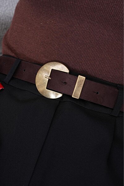 MODAM HİFA Antique Oval Buckle Suede Women's Belt Trouser Belt Dress Belt Shi...