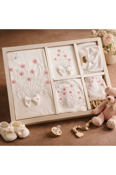 moukou طقم خروج من المستشفى للمواليد الجدد مكون من 10 قطع مطرزة للأطفال الإنا...