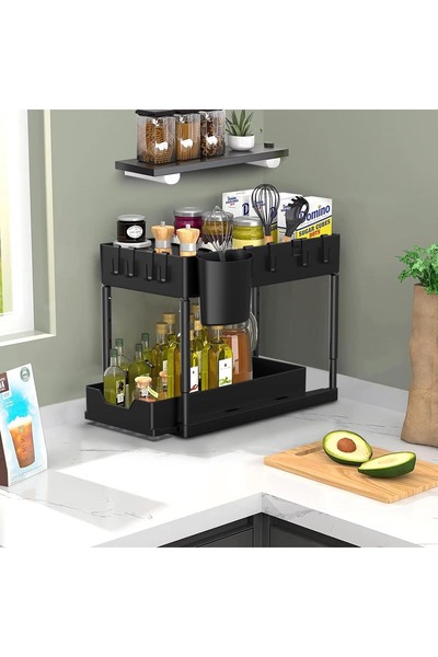 OEM Мобилен стелаж за съхранение, с 2 рафта, 39.5*21.6*37 см, черен