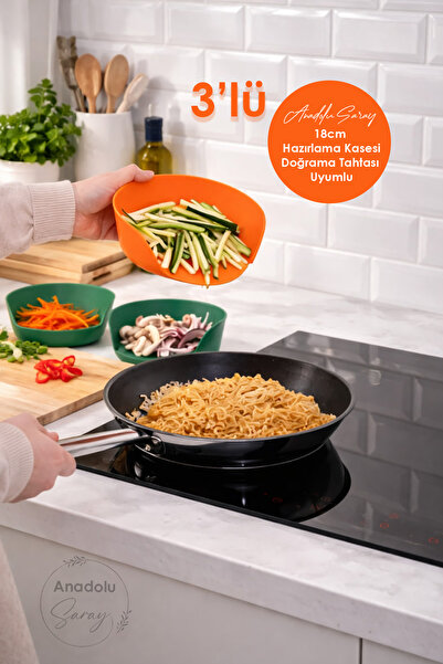 Anadolu Saray 3 Pieces 18cm Prep Bowl Chopping Board Compatible, Stackable Co...