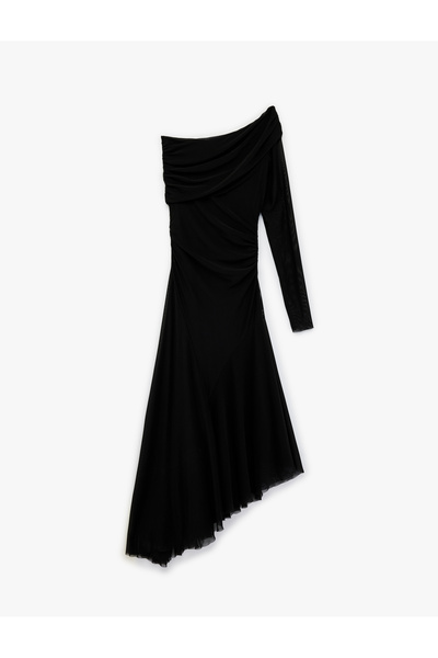 Koton Rochie midi cu mânecă lungă, asimetrică, din tul, cu un singur umăr