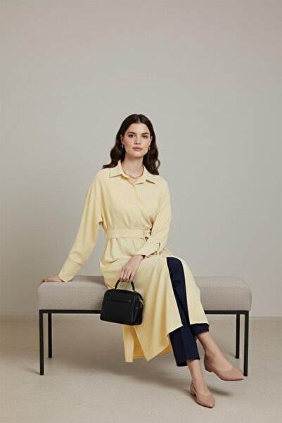 Puane Women's Belted Buttoned Oversized Tunic -10700Tun - Yellow