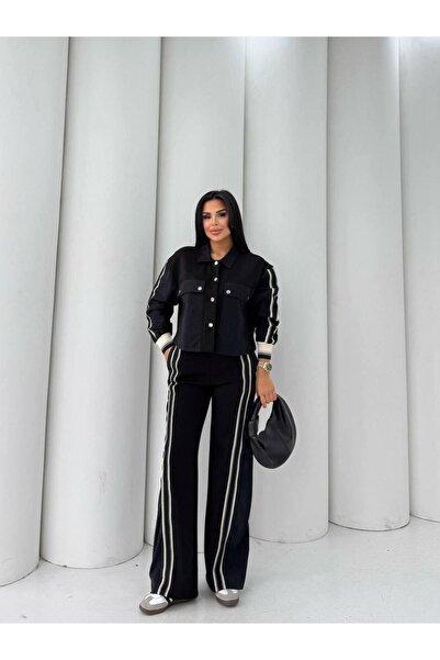 Bak'ap Premium Design Striped Detail Jacket-Pants 2-Piece Tracksuit Set