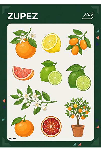 zupez Narenciye Limon Desenli Ütüyle Uygulamalı Premium Transfer Baskı ZPZ085