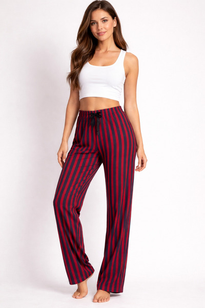 Melff Women's Striped Soft Textured French Velvet Pajama Bottoms