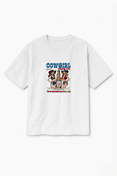 Altair Tr Oversized Unisex Cowgirl Beer Bira Kovboy Printed T-Shirt T-Shirt