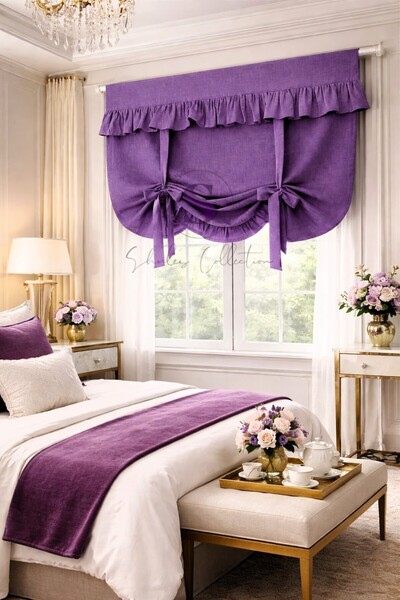 shules collection Purple Buldan Linen Retro Background Curtain with Binding D...