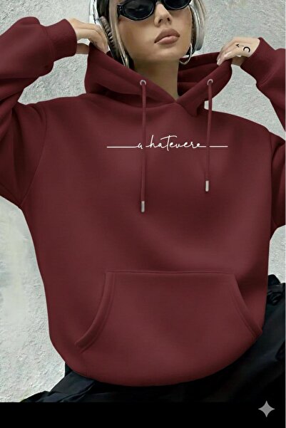 CAST COLLECTİON Hanorac cu glugă pentru femei, cu imprimeu Bordeaux Whatever