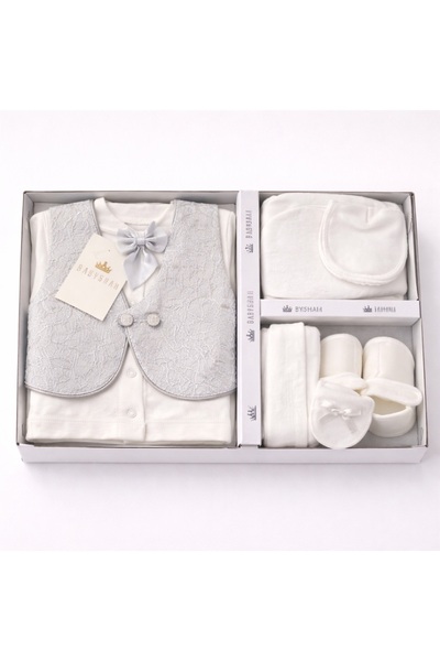 kizu Set elegant pentru botez pentru bebeluș băiețel gri-argintiu 0-3 luni