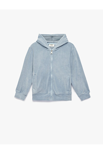 Koton Long Sleeve Zippered Hooded Fleece Sweatshirt